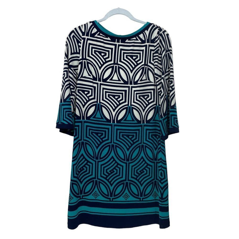 ELIZA J Size 6 GREEN BLACK GEOMETRIC SHIFT DRESS STRETCH LINED